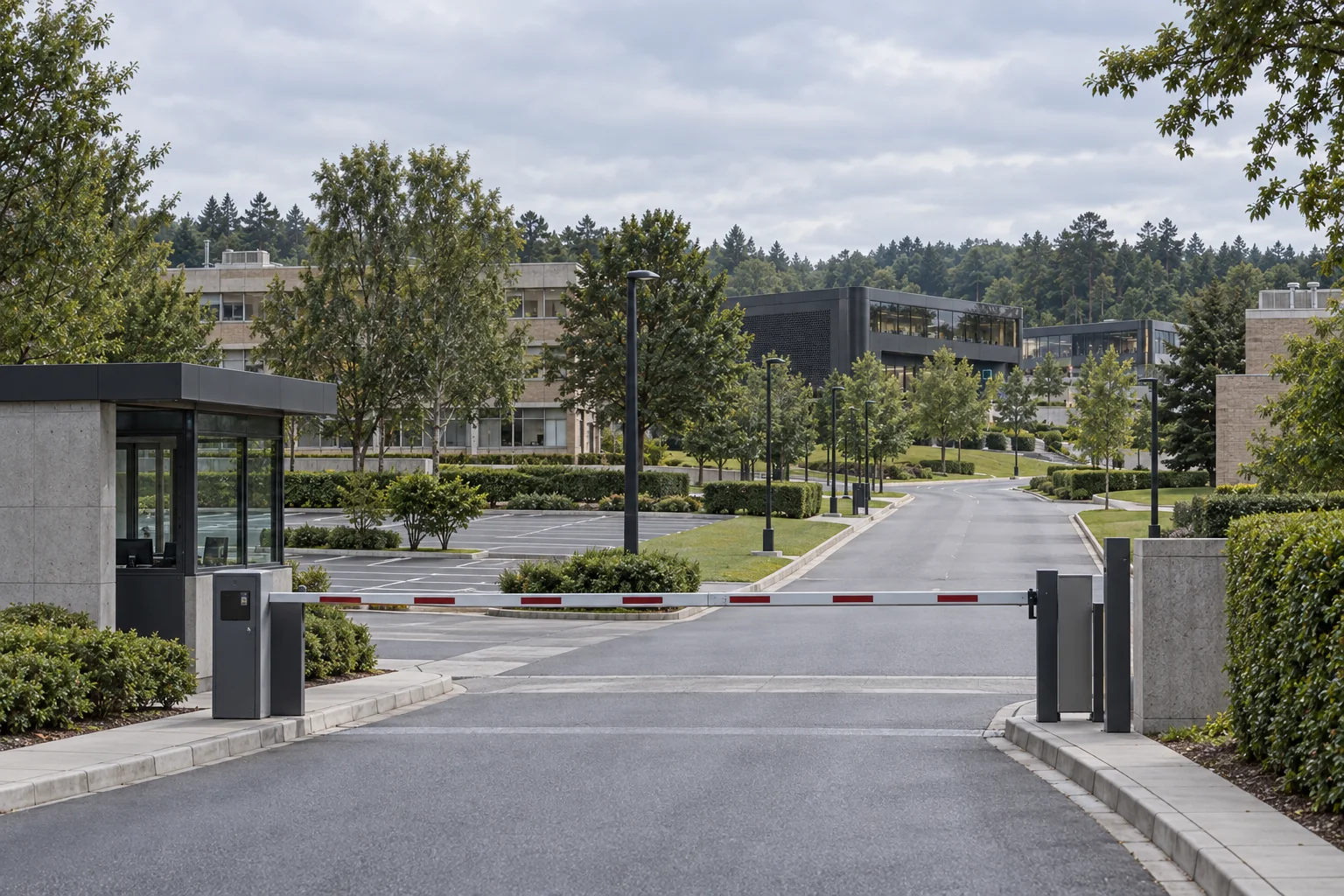 Approach to the staffed North Gate at Central Campus