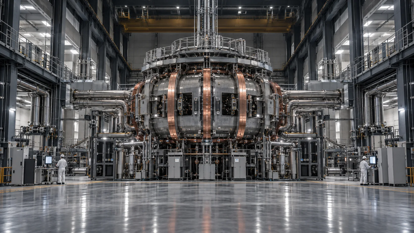 Compact fusion research hall with a central experimental machine